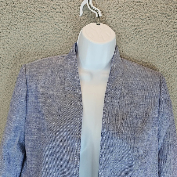 J. Crew Womens Open Front Blazer Linen Blend Sz 6 Blue & Heathered Lined - Picture 2 of 9